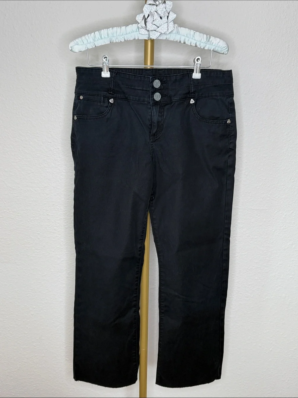 Kut from the Kloth Black Mid Rise Straight Leg Raw Hem Stretch Jeans Size 10